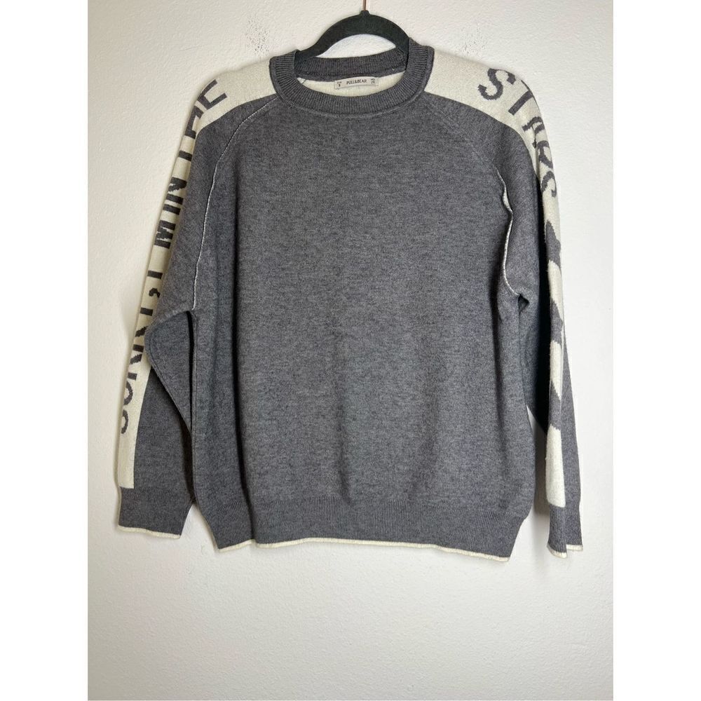 Pull & Bear Oversized Sweater Gray White Crewneck Size S